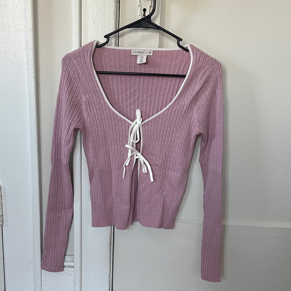 Sincerely Jules Mauve Ribbed Long Sleeve Top with White Trim